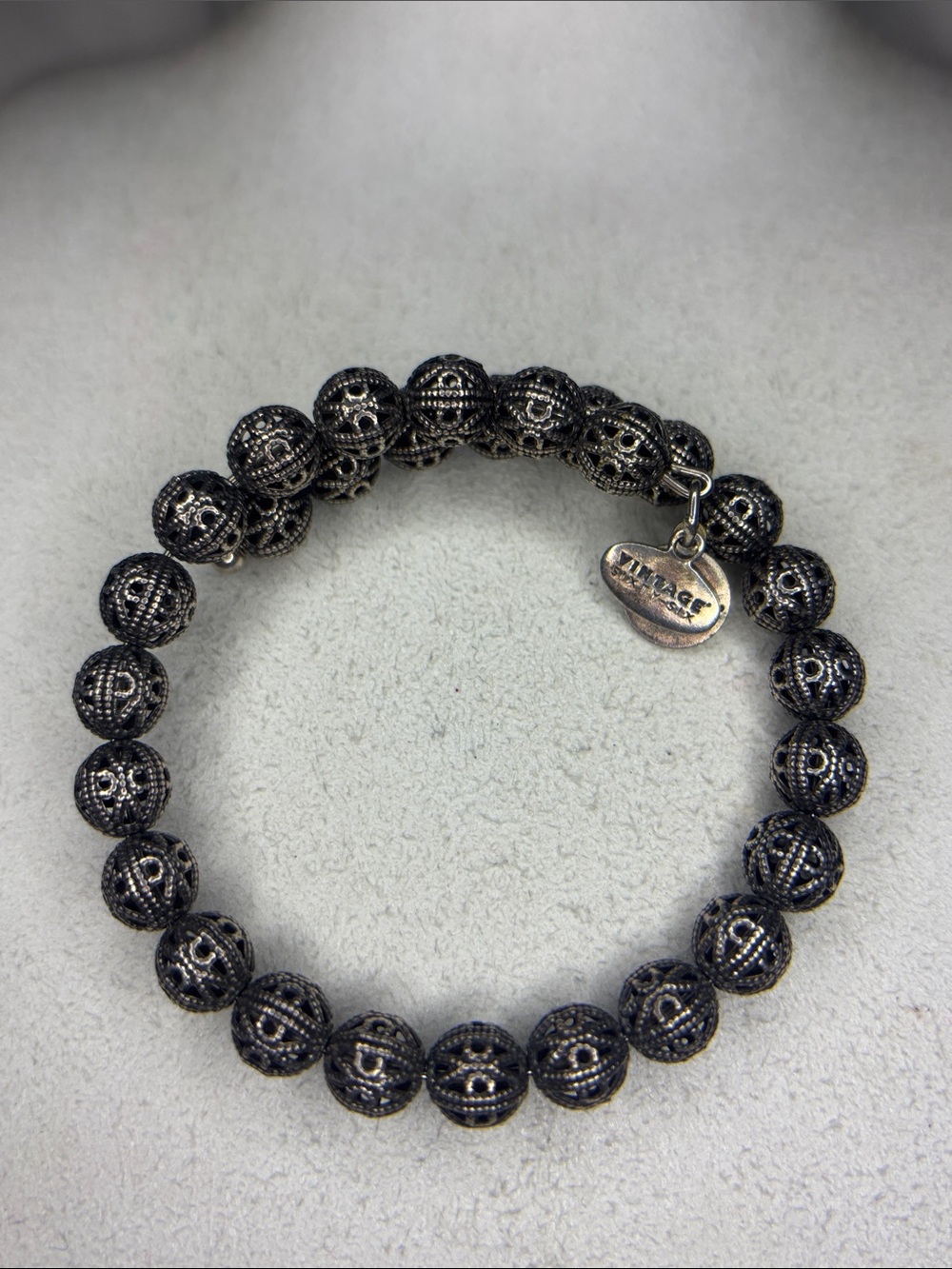 Alex and Ani Antique Silver Filigree Bead Stretch Bracelet